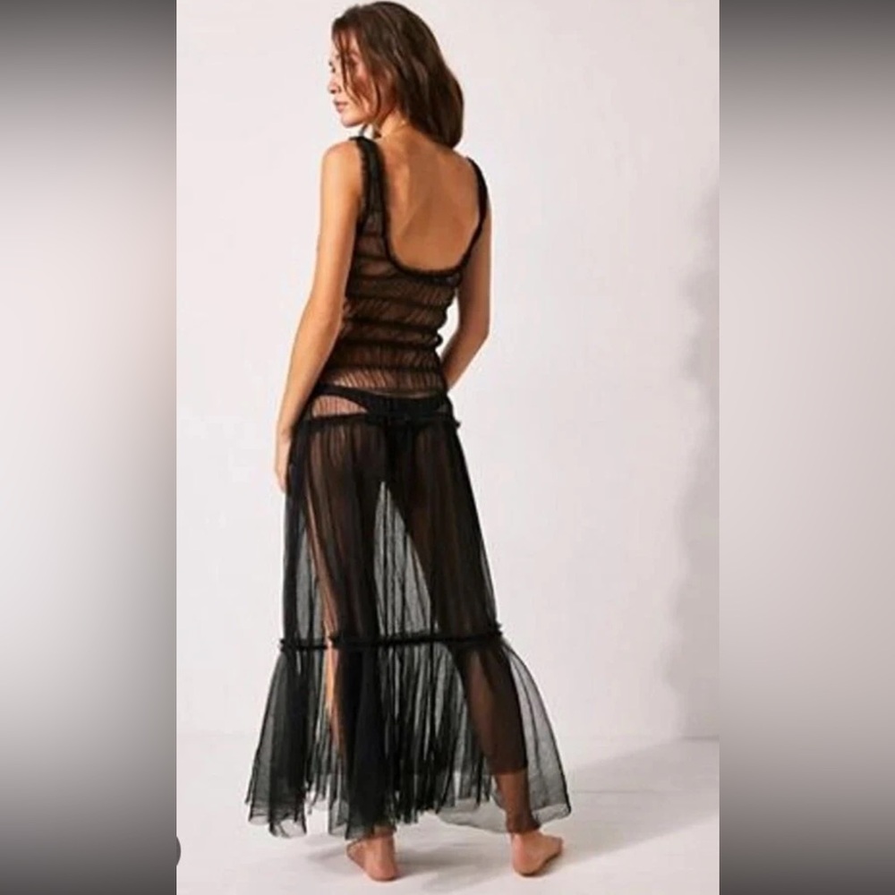 FP Intimately Black Mesh Tulle Ruched Maxi Dress - Picture 3 of 12